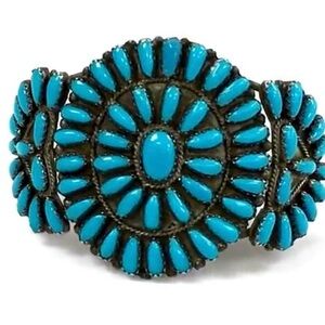 Native American Navajo or Zuni Turquoise Sterling Clusters Adjustable Bracelet